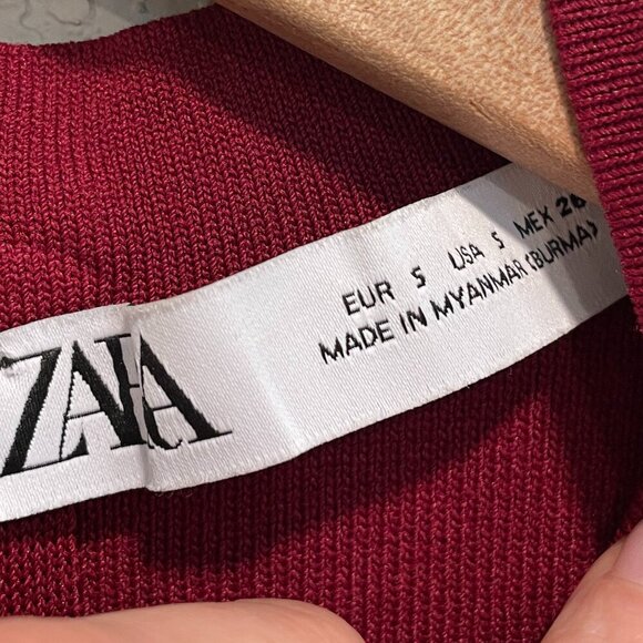 Zara Wine Burgundy Red Knit Cutout Square Neck Stretchy Top Small - Picture 3 of 6